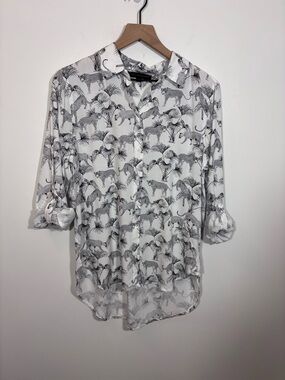 Jane + Delancey Cheetah Palm Safari Print Button Front Blouse Top Size Medium